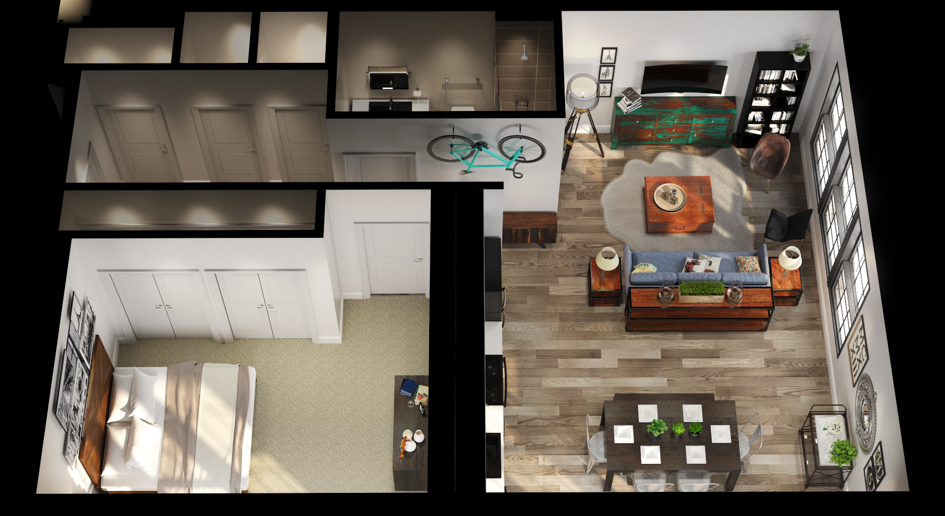 Floor plan for 1 bed, 1 bath, 876 sqft